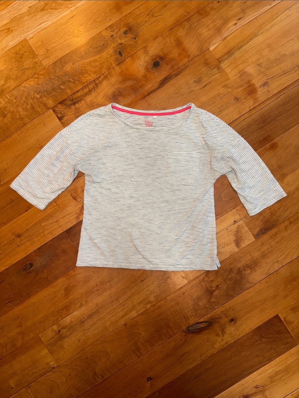 Boden Striped Long Sleeve Tee in White, Navy & Pink Trim